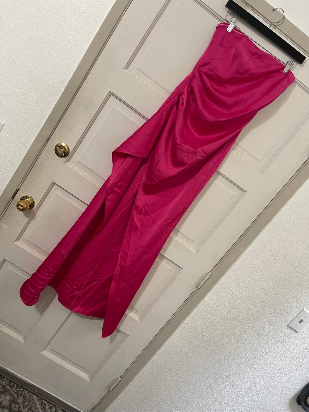 NBD Strapless Hot Pink Satin Evening Gown